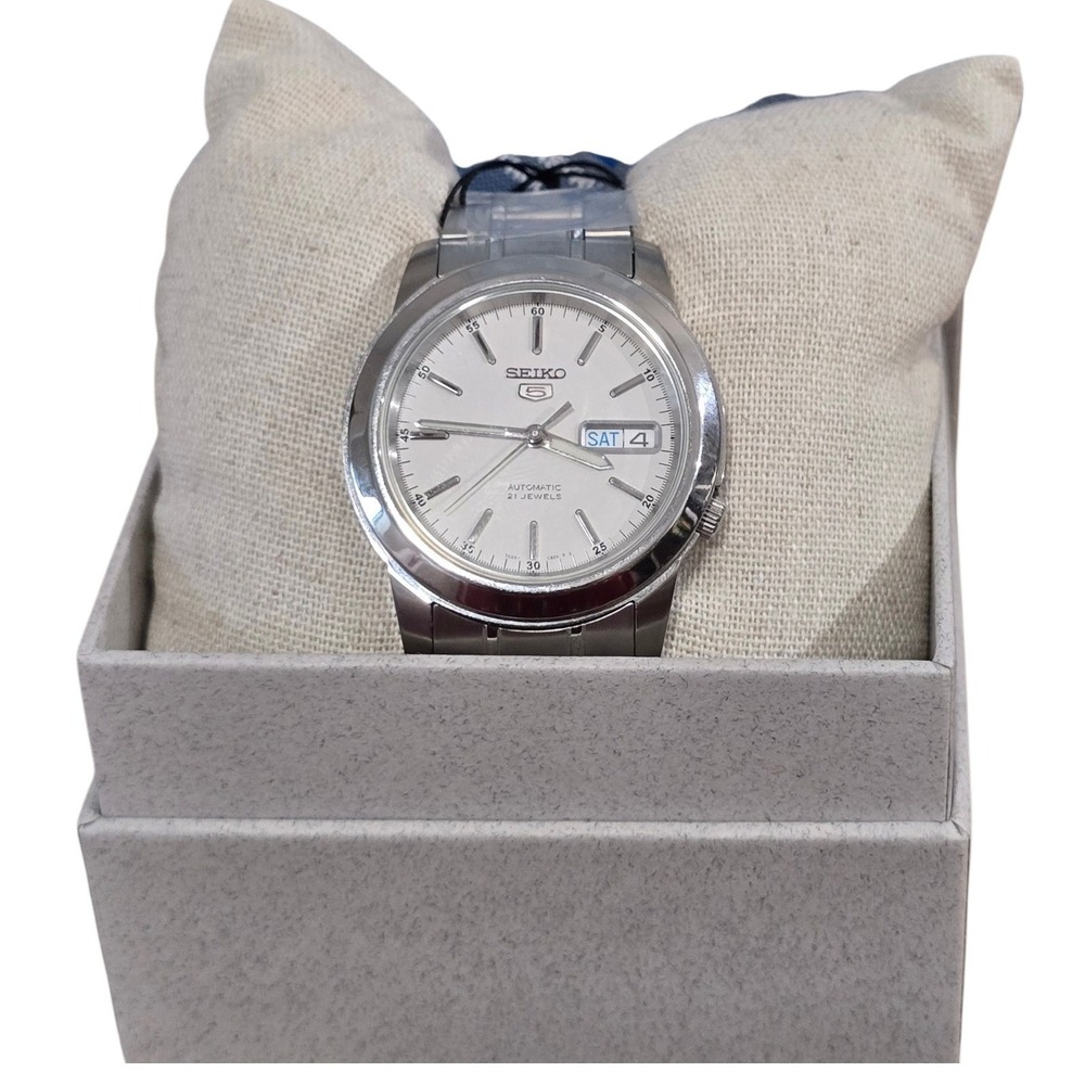 Seiko 5 SNKE49K1 39mm Automatic Watch White Dial Day Date 21 Jewels Box Office - Picture 3 of 11